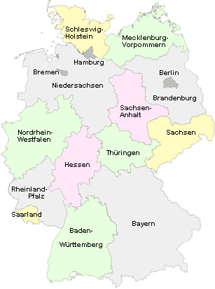 Karte der BRD mit den einzelnen Bundesl&auml;ndern (AdV-Mitglieder)