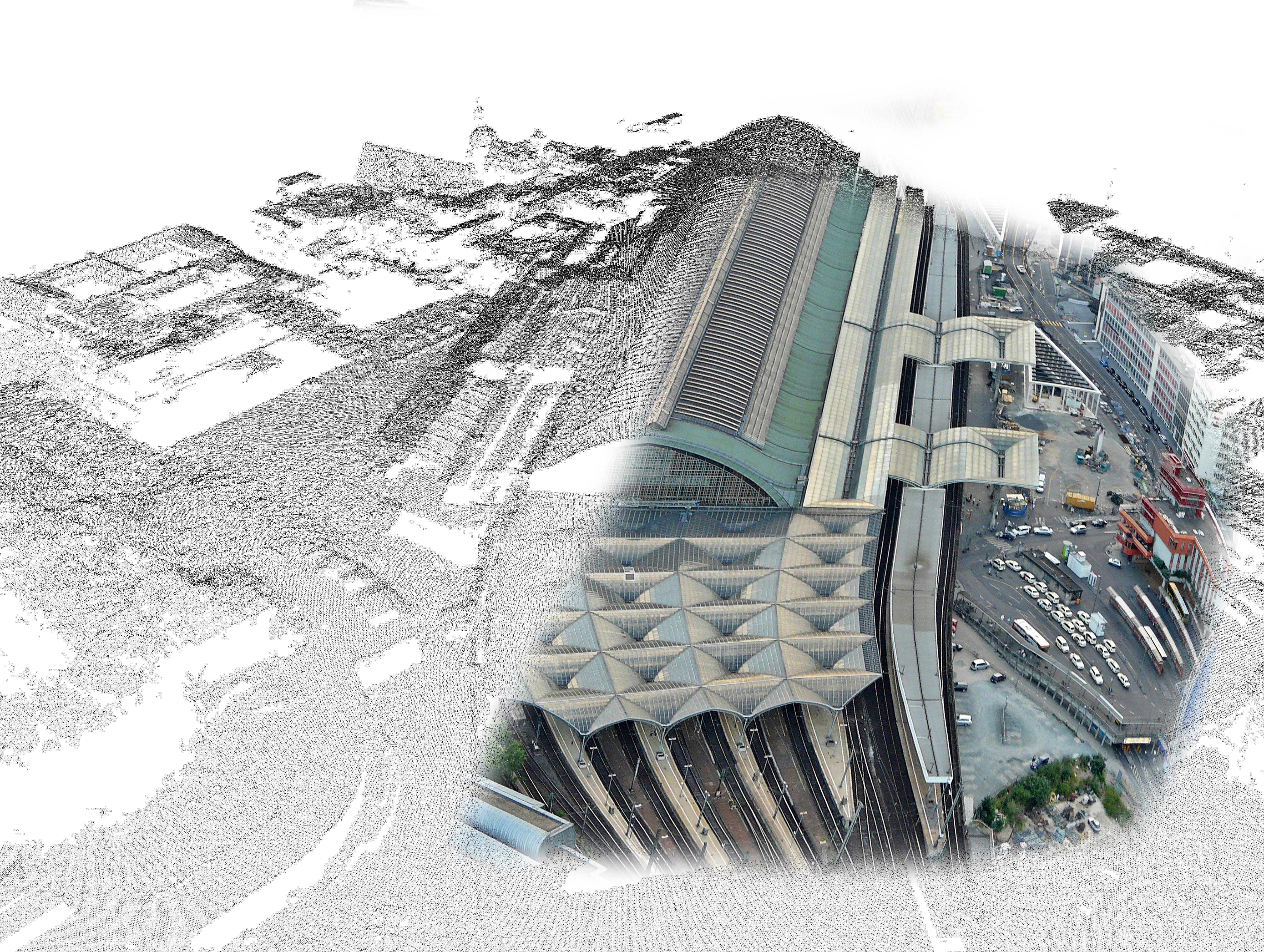Hauptbahnhof Köln: Montage aus Digitalem Geländemodell und Luftbild (Geobasis NRW)