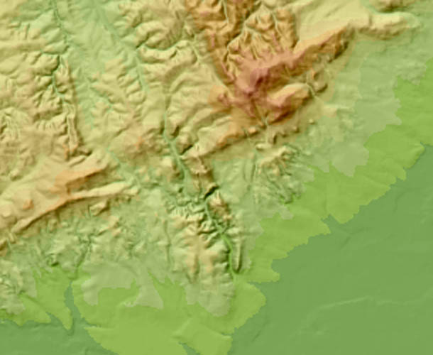 Farbcodierte DGM200-Darstellung erzeugt vom Bundesamt für Kartographie und Geodäsie DGM-Bereich: Taunus