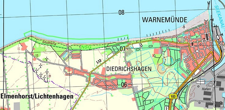 Ausschnitt aus dem Kartenblatt L1938 Rostock